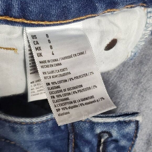 American Eagle Next Level Stretch Denim Shorts Women’s Size 00 Distressed Cuffed - Picture 5 of 7